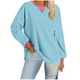 thumbnail image 2 of BSDJILFG Womens Oversized Sweatshirt 2025 Casual Crewneck Long Sleeve Colorblock Striped Pullover Tunic Tops Outfits, 2 of 6