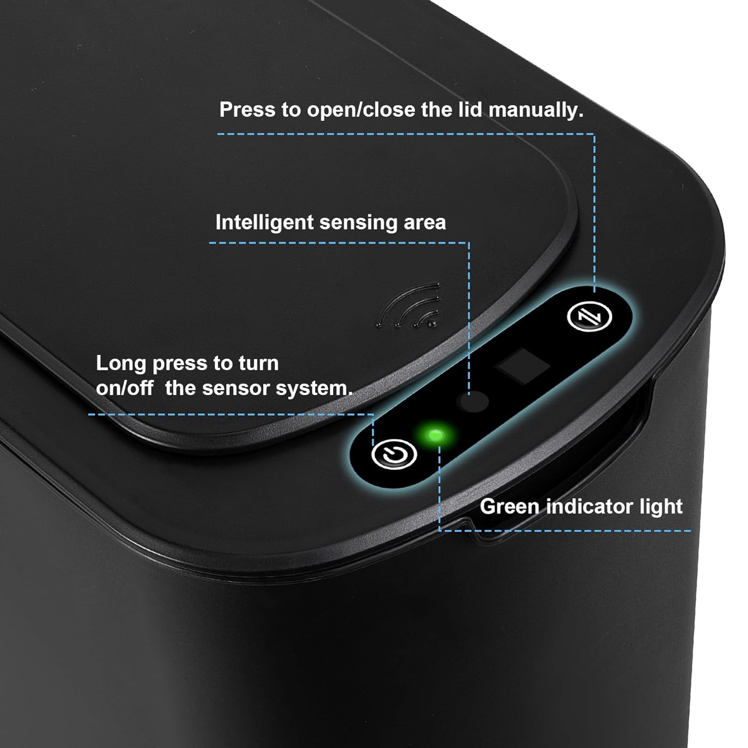 5 Gallon Automatic Bathroom Trash Can, Touchless Motion Sensor Garbage Can with Lid, Smart Plastic Slim Wastebasket for Bathroom, Office, rv, Bedroom, Living Room, Black