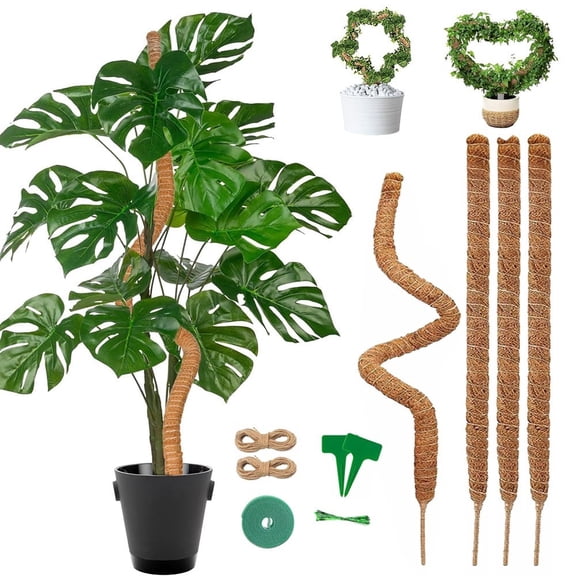 KANCOKIT 4 Pack Moss Pole, 28 Inch Bendable Moss Poles for Plants Monstera for Indoor Climbing Plants, Handmade Coco Coir Pole Plant Sticks Support Stakes