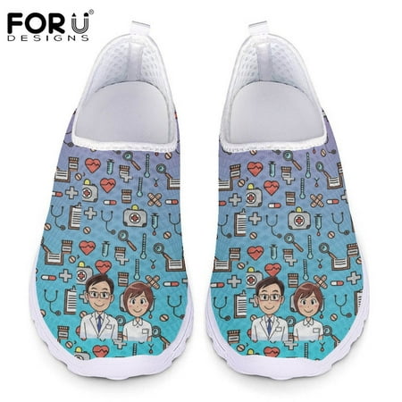 

FORUDESIGNS Loafers for Ladies Shoes Cartoon Nurse Doctor Caring Pattern Mesh Sneakers Shoe Summer Women s Slip-on Flats Mujer
