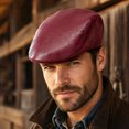 thumbnail image 2 of Retro PU Leather Forward Cap Autumn‑Winter Beret Cap Multi Solid Color ladder Style Street‑wear Driving Daily Headwear, 2 of 5