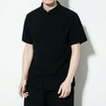 thumbnail image 2 of Camisas De Vestir Para Hombre 5xl Novedad de verano, camisa de estilo étnico, camisa de Color sólido, camisa de manga corta delgada con cuello levantado y botones para hombre (Black, 5XL), 2 of 6
