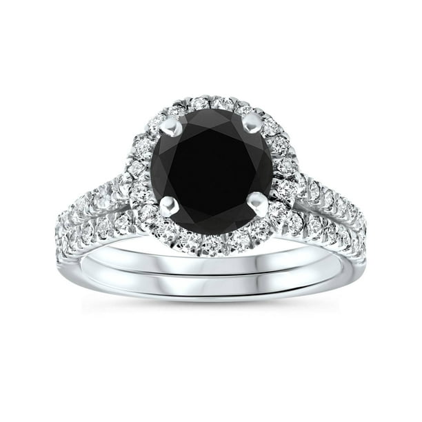 Pompeii3 - 2 1/2 Ct Treated Black Diamond Halo Engagement Wedding Ring ...