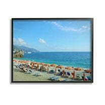 Stupell Industries Summer Beach Resort Landscape Painting Black Framed Art Print Wall Art, 14 x 11