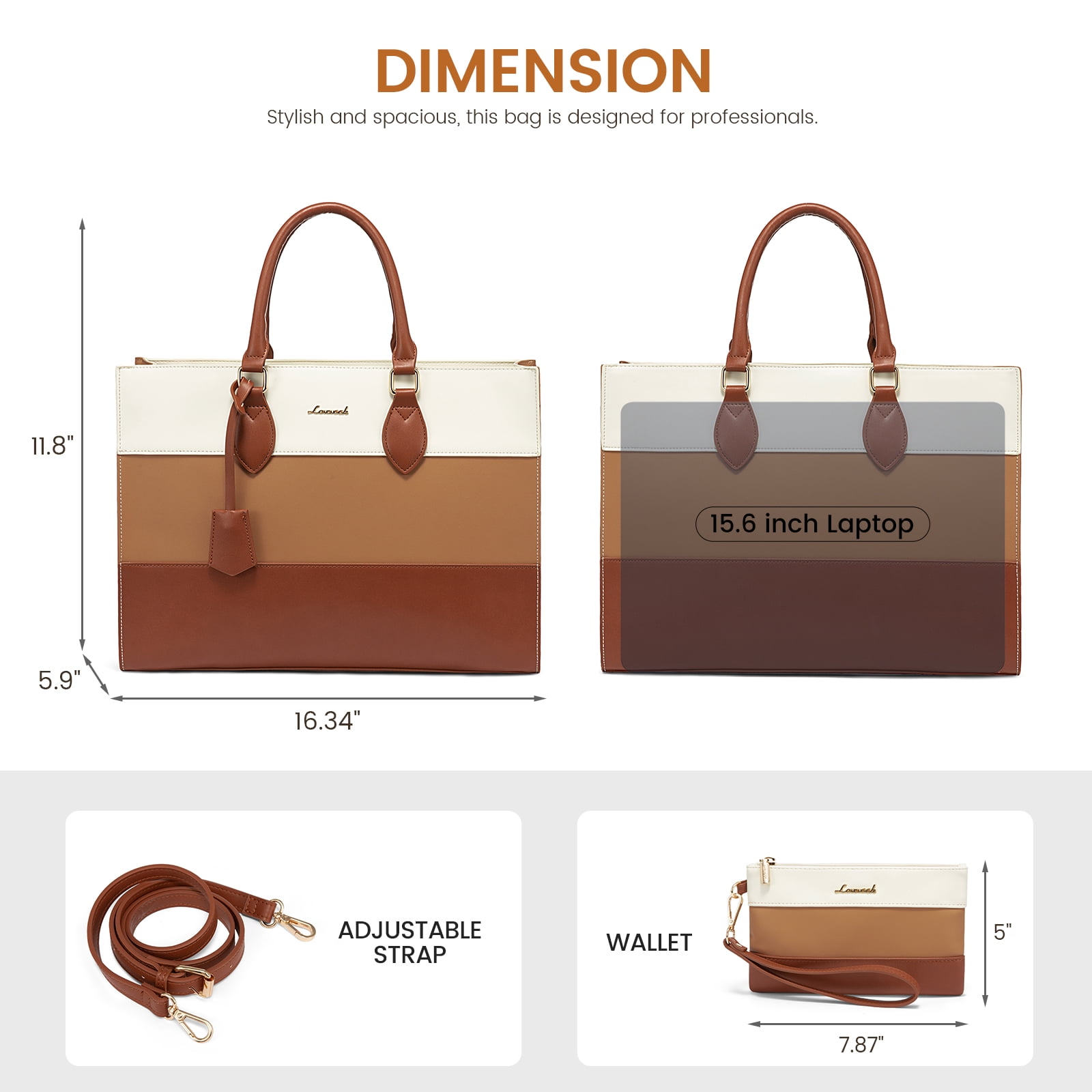 Lovevook Vintage Handbag Purses, Large Laptop Tote Bag for Women Fit 15.6 Inch Laptop, Tote Bag, Waterproof Pu Leather Work Bags for Elegance Ladies