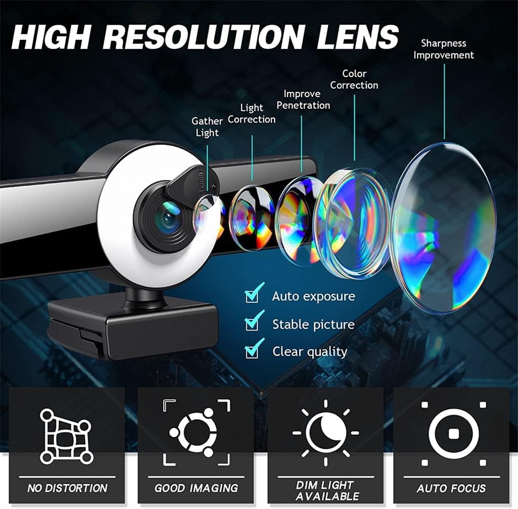 2K Webcam with Ring Light for Streaming, Webcam with Microphone for Desktop Laptop, Streaming Camera for PC Gaming Camera, Noise-Canceling Mics Web camera with Privacy Cover and Tripod