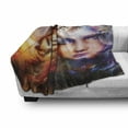 thumbnail image 2 of Mystic Soft Flannel Fleece Blanket, Mighty Tiger and Lion Head with Woman Face on Ornamental Background Artwork, Cozy Plush for Indoor and Outdoor Use, 70" x 90", Yellow Brown Blue, by Ambesonne, 2 of 5