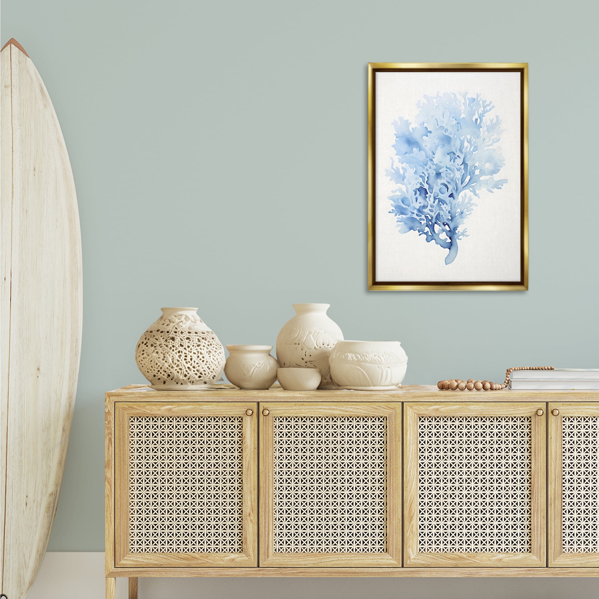 Stupell Industries Indigo Coral Impression Animals & Insects Painting Gold Floater Framed Canvas Art Print Wall Art, 21 x 31