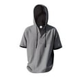 thumbnail image 4 of Mens Cotton Linen Hoodies Short Sleeve Drawstring Hooded Beach Hippie Henley Shirts Lightweight Casual Blouse Tops, 4 of 7