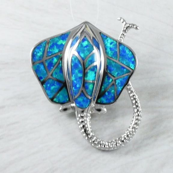 Unique Gorgeous Hawaiian Large Blue Opal Stingray Necklace, Sterling Silver Blue Opal Sting Ray Pendant, N9293 Birthday Gift, Statement PC