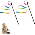 thumbnail image 1 of 2pcs Cat Wand Interactive Toy Colorful Fabric Ribbon Rainbow Cat String Toy Cat Teaser Wand for Kitten Exerciser Accessories Cat Training Playing Creative Funny Indoor Pet Interactive T, 1 of 5