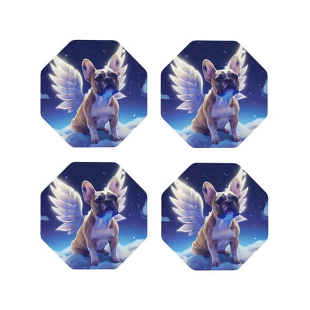 

Drink Coasters Set of 4 Night Sky Winged French Bulldog Leather Coasters for Coffee Table Protector Heat Resistant Cute Coasters for Home Decor Housewarming Gifts Bar Kitchen 4 Inch Octagon