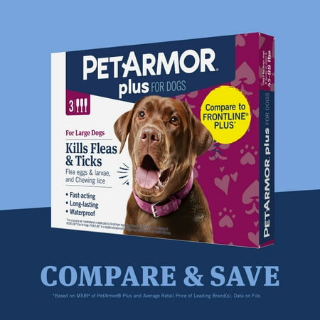 PetArmor Plus for Large Dogs 45-88 lbs, Flea and Tick Protection for Dogs, 3-Month Supply