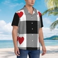 thumbnail image 3 of Fuzoiu Heart Black Buffalo Plaid Gingham Print Hawaiian Shirt for Men, Summer Beach Casual Short Sleeve Button Down Shirts, Men’s Beach Summer Shirts with Pocket,Medium, 3 of 7