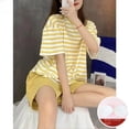 thumbnail image 5 of Conjunto de pijama holgado de verano para mujer, Top corto de manga corta a rayas con almohadilla en el pecho, pantalones cortos adecuados para uso exterior en el hogar, 5 of 5