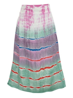Mogul Women's Colorful Skirt Tie Dye Rayon Elastic Waist Skirts