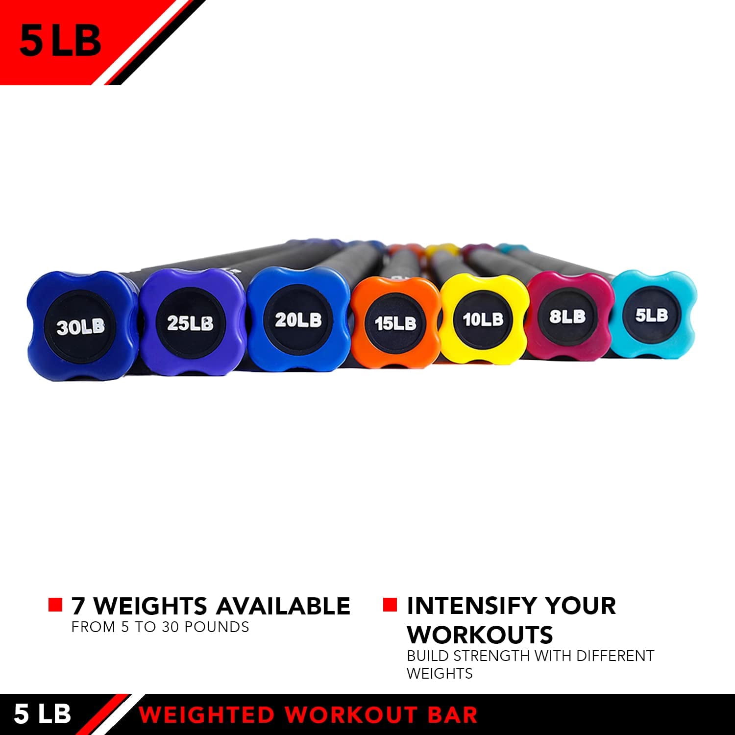 JFIT Weighted Workout Bar with Rubber Padding, 48”, 5 LB, Aqua/Black,20-7505