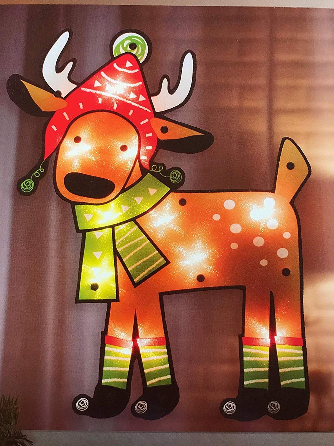Lighted Reindeer with Scarf Christmas Window Decoration