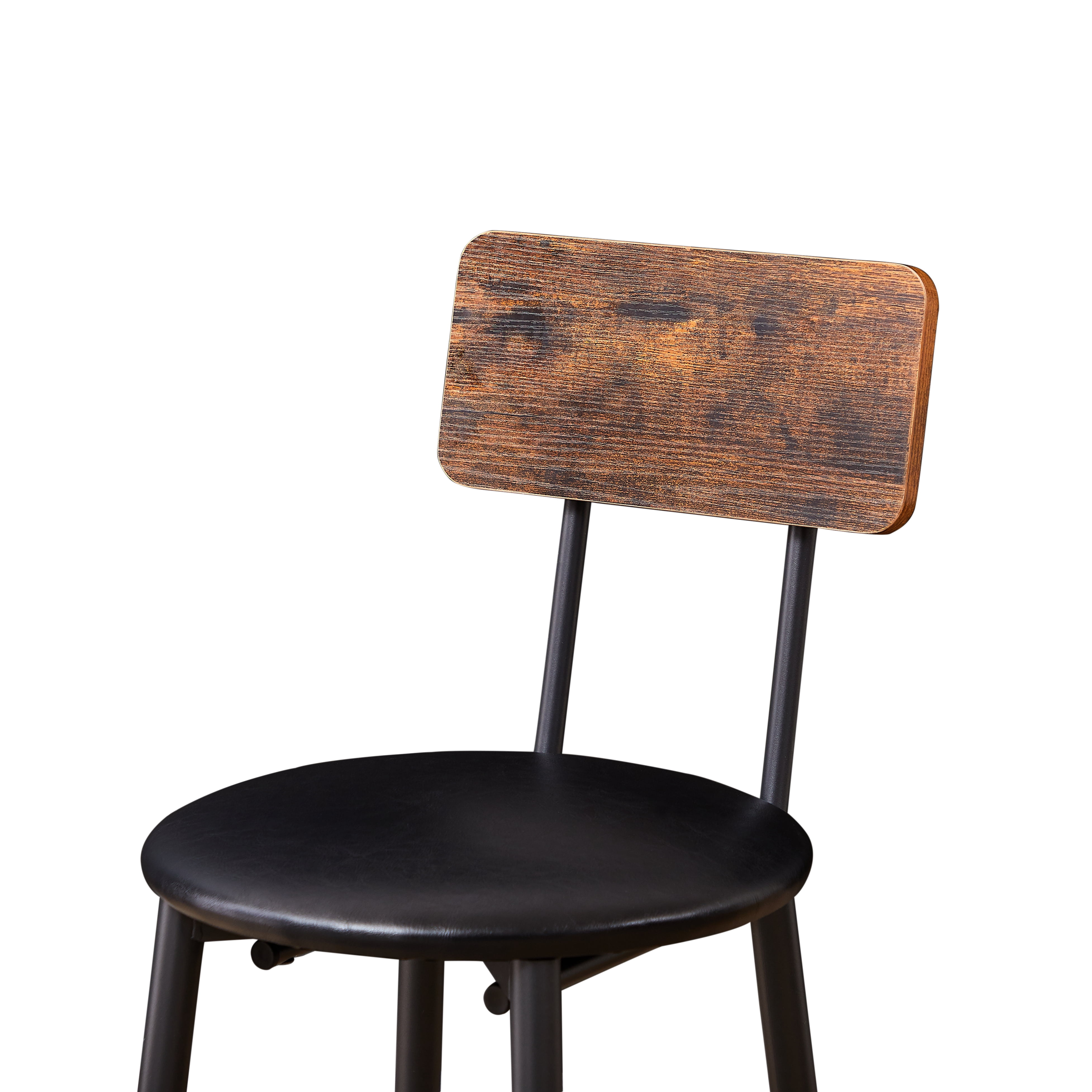 Bar Table Set with 2 Stools, Rustic Brown Counter Height Table, PU Padded Seat with Backrest & Footrest, Space-Saving Bar Furniture for Kitchen Living Room
