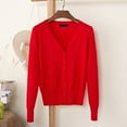 thumbnail image 5 of Women Knitting Coat V-Neck Long Sleeve Single Breasted Sweater Coat Solid Color Ribbed Hem Soft Warm Sweater Cardigan, 5 of 8
