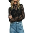 thumbnail image 2 of Women Mesh See-Through Mock Neck Lace Shirts Spring Fall Slim Fit Tops Streetwear, 2 of 9