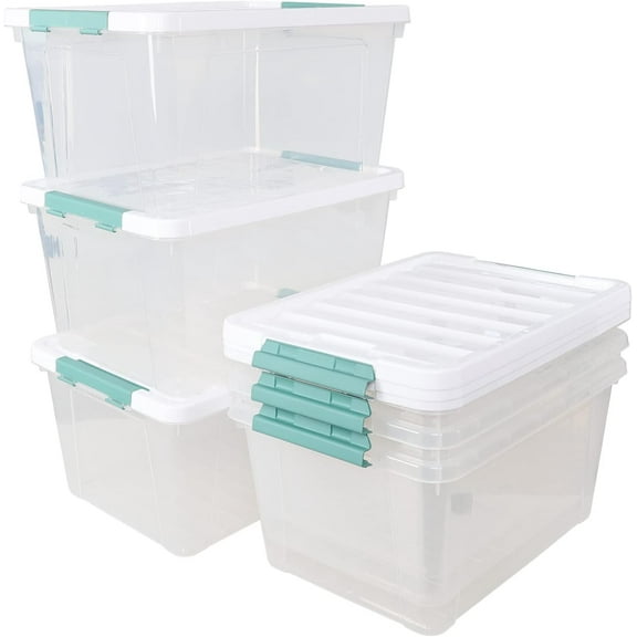 6 Packs 35 L Clear Plastic Stackable Storage Container, Storage Bins with Lids
