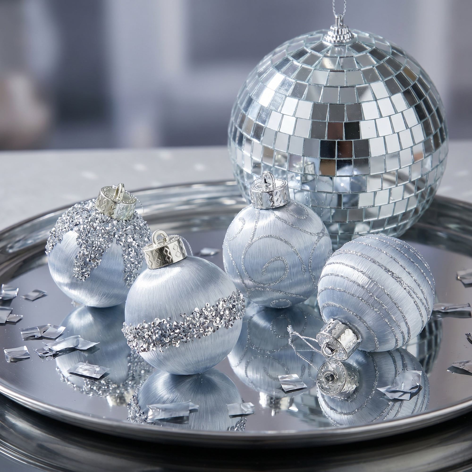 Unique Bargains 9Pcs Handpainted Christmas Large Orbs Shatterproof Foam Grey 3.1"