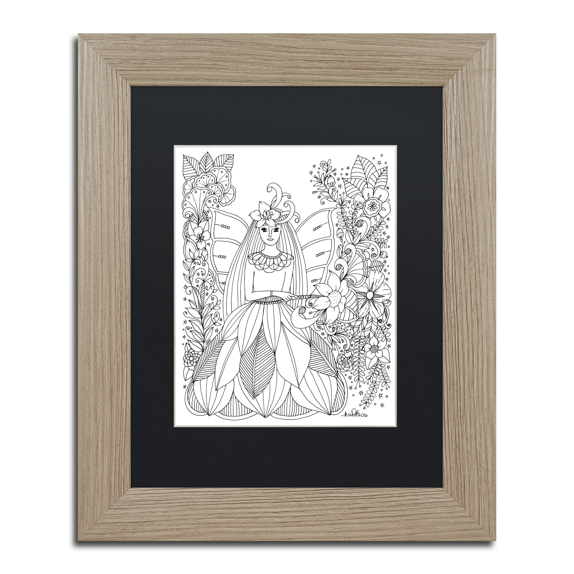 Trademark Fine Art "Fairies and Woodland Creatures 26" Canvas Art by KCDoodleArt Black Matte, Birch Frame