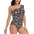 thumbnail image 3 of Haiem Autumn Fox Owl Women's One Piece Swimsuits Tummy Control One Shoulder Bathing Suits Ruffle Swimwear-Large, 3 of 8