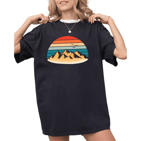 UNISHE Women's Cute Sunset Mountain Outdoor Graphic Short Sleeve T-Shirt Fashion Crewneck Top