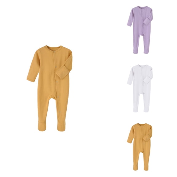 Boys Winter Romper Jumpsuit, Long Sleeve Ribbed Bodysuit, Soft Comfortable Toddler Outfit, Button, Warm Cotton, Unisex, 0-12 Months