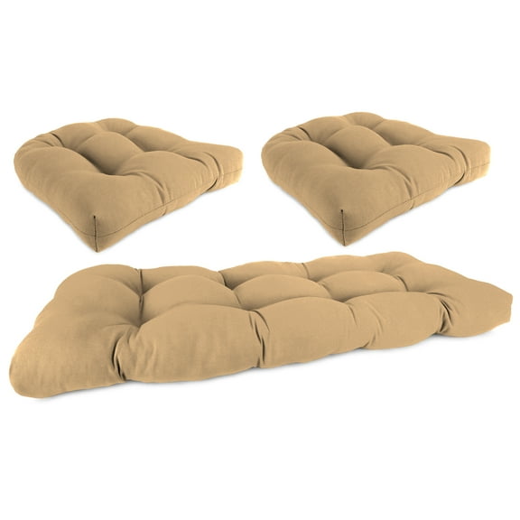 Jordan Manufacturing 3-Piece Rave Birch Tan Solid Tufted Outdoor Cushion Set with 1 Wicker Bench Cushion and 2 Wicker Seat Cushions