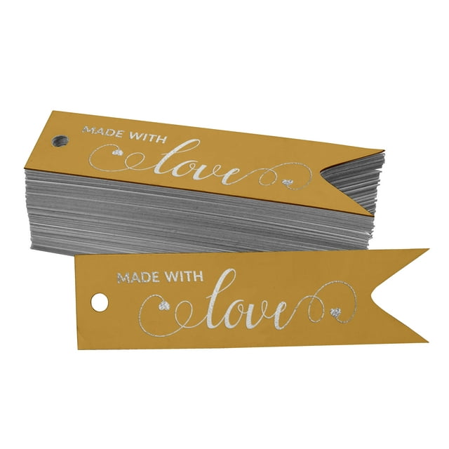 Inkdotpot Pack Of 50 Made With Love Text Favor Paper Tags Craft Real Silver Foil Hang Tags