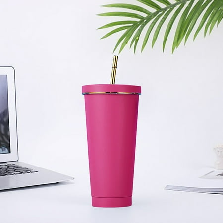 

NIUREDLTD Double Layer Stainless Steel Portable Edged Insulation Cup Creative Straw Cup Durable Paint 750ML