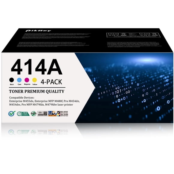 Cartucho de tóner PikBey 414A compatible con HP M455dn, paquete de 4