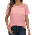 thumbnail image 3 of WellSize Women Plus Size Blouses Dressy Lace Crew Neck Tops Casual Short Sleeve Summer Shirts, 3 of 7