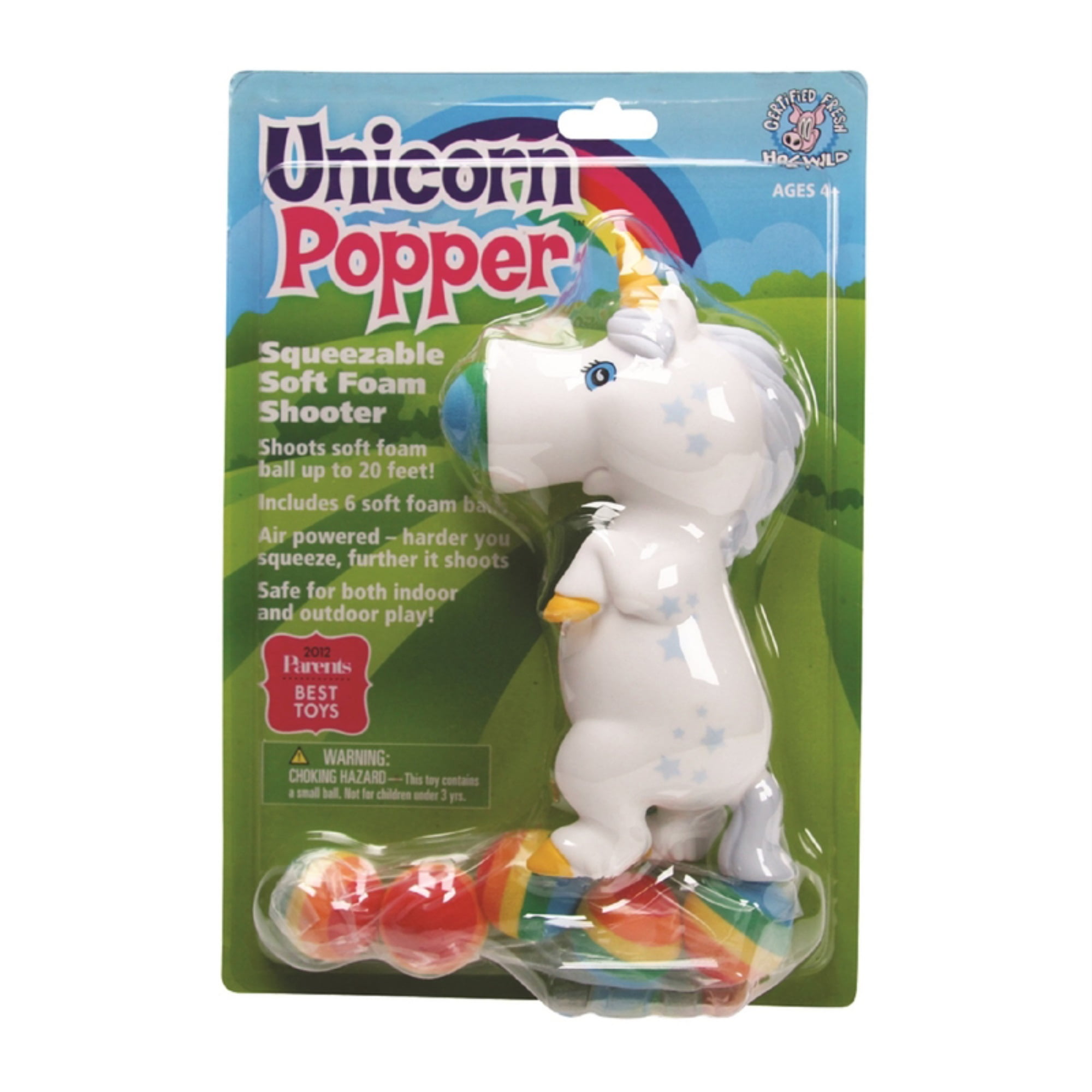 Hog Wild White Unicorn Popper Foam Ball Launcher Toy 