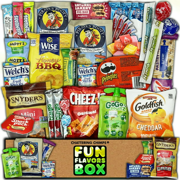 Fun Flavors Box Nut Free Diet Healthy Snack Care Package - 45 Snacks  Variety Assortment of Chips, Cookies, Candy, Bars, Snacks Gift Box -  