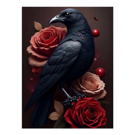Diamond Art Kits for Adults - Crow Rose Red Print No.268 5D Frameless Dimond Painting Kit for Adults Beginner, Round Diamond Kits for Home Wall Decor, Gift for Women