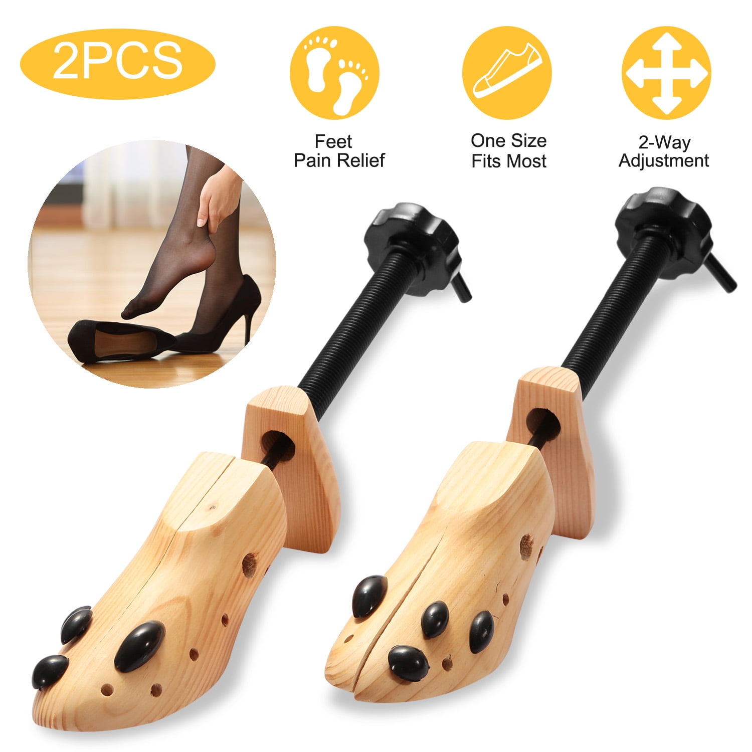 Wooden 2-Way Shoe Stretcher Adjustable Length and Width For Men And Women D 