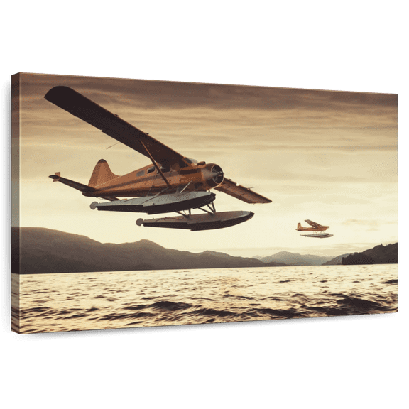 Elephant Stock Float Planes Wall Art - Horizontal Canvas Wall Art - Living Room Wall Decor - Transportation Canvas - Brown And Black Decor - 12" x 8"