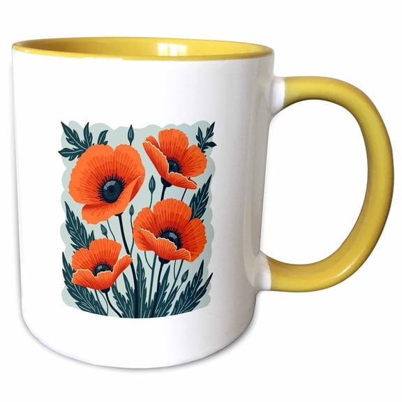 3drose, Four Pretty Poppies 1, 15oz Two-tone Yellow Mug