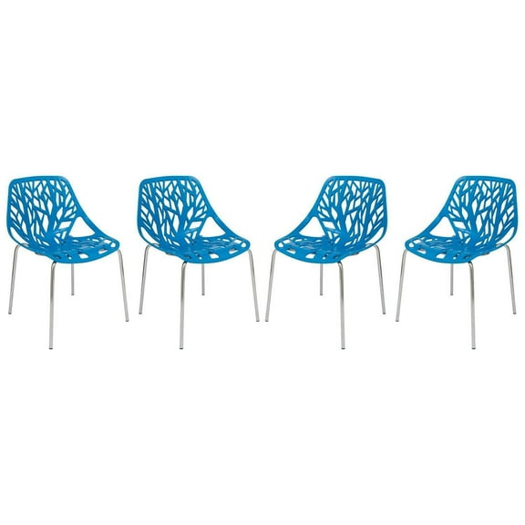 HomeStock Contemporary Chic Set of 4 Modern Dining Chairs with Intricate Cut-out Design and Chromed Legs, 31" H x 21" W x 22" D
