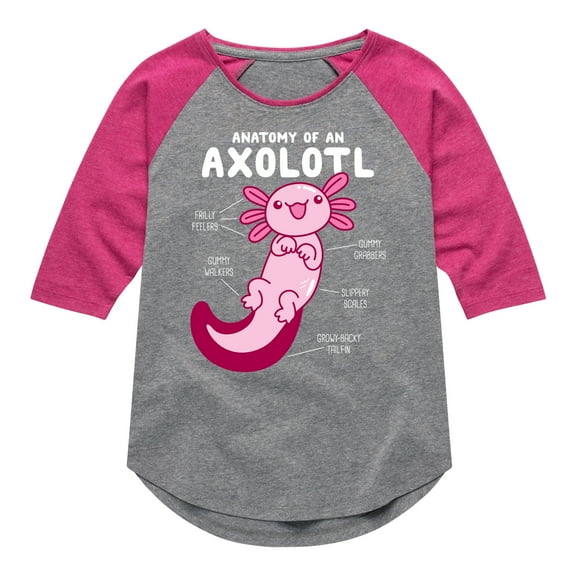 Instant Message - Anatomy Of An Axolotl - Toddler And Youth Girls Raglan Graphic T-Shirt
