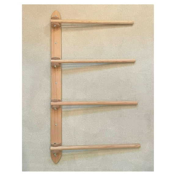 Wall Quilt Rack, Display, Storage, Organizer with 4 Hinged, Fully Movable Arms. Natural Oak.