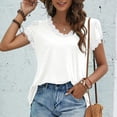 thumbnail image 4 of Blusa de manga corta con retazos de encaje y cuello redondo liso a la moda para mujer, blusas sueltas Pompotops hfajkhk129942, 4 of 9