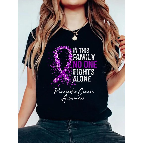 100% Cotton in This Family No One Fights Alone Shirt Pancreatic Cancer T-Shirt Women's Men's Graphic Tee