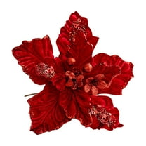 Premium Gold Champagne Velvet Glitter Poinsettia Artificial Christmas Flowers for Xmas Tree Decorations, Sparkling Fabric Art Festive Ornaments