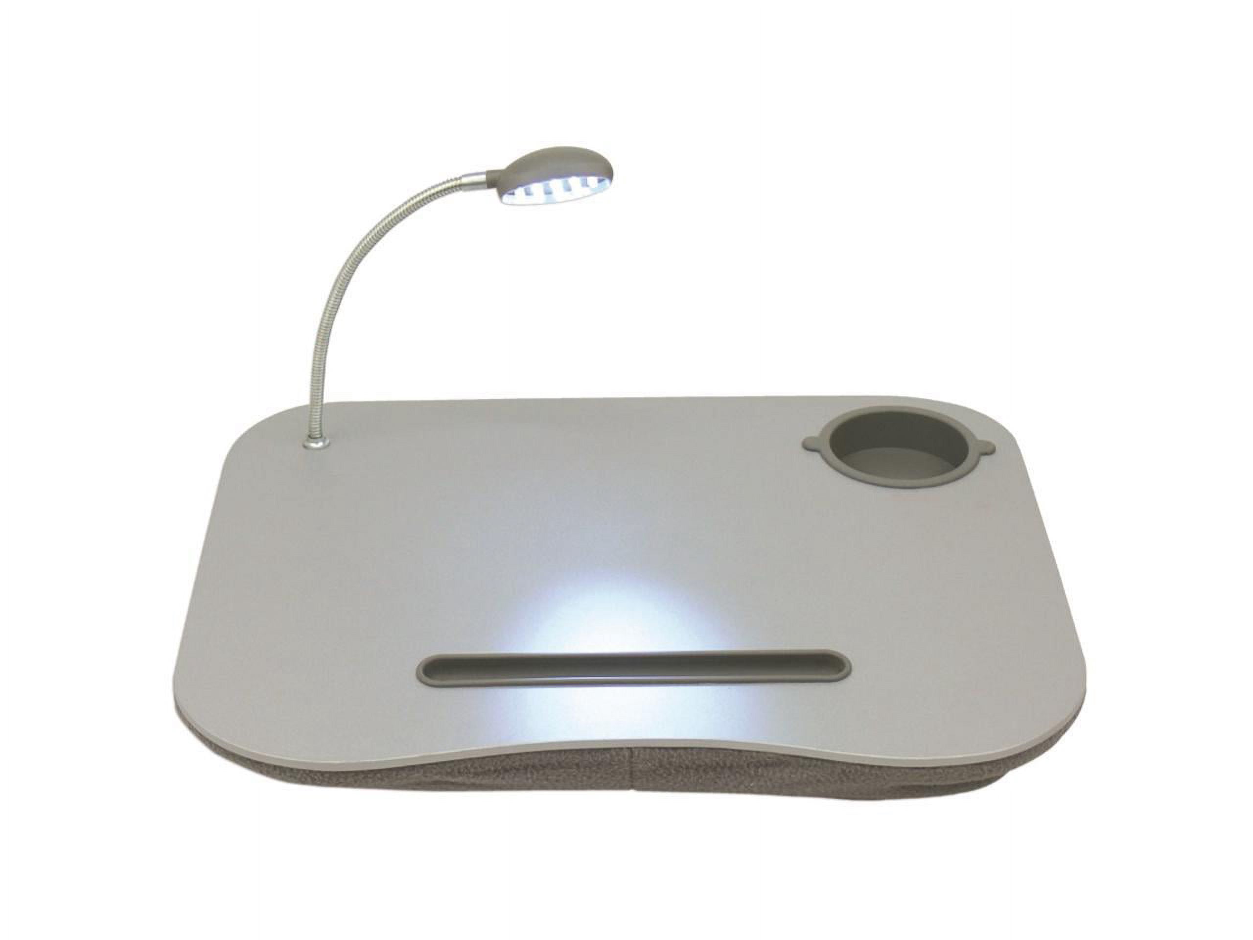 QVS Laptop Desk with Built-In Cushion/LED Light and Cup Holder - Gray
