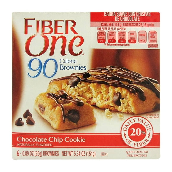 Barras Fiber One con chispas de chocolate 6 pzas de 25 g c/u